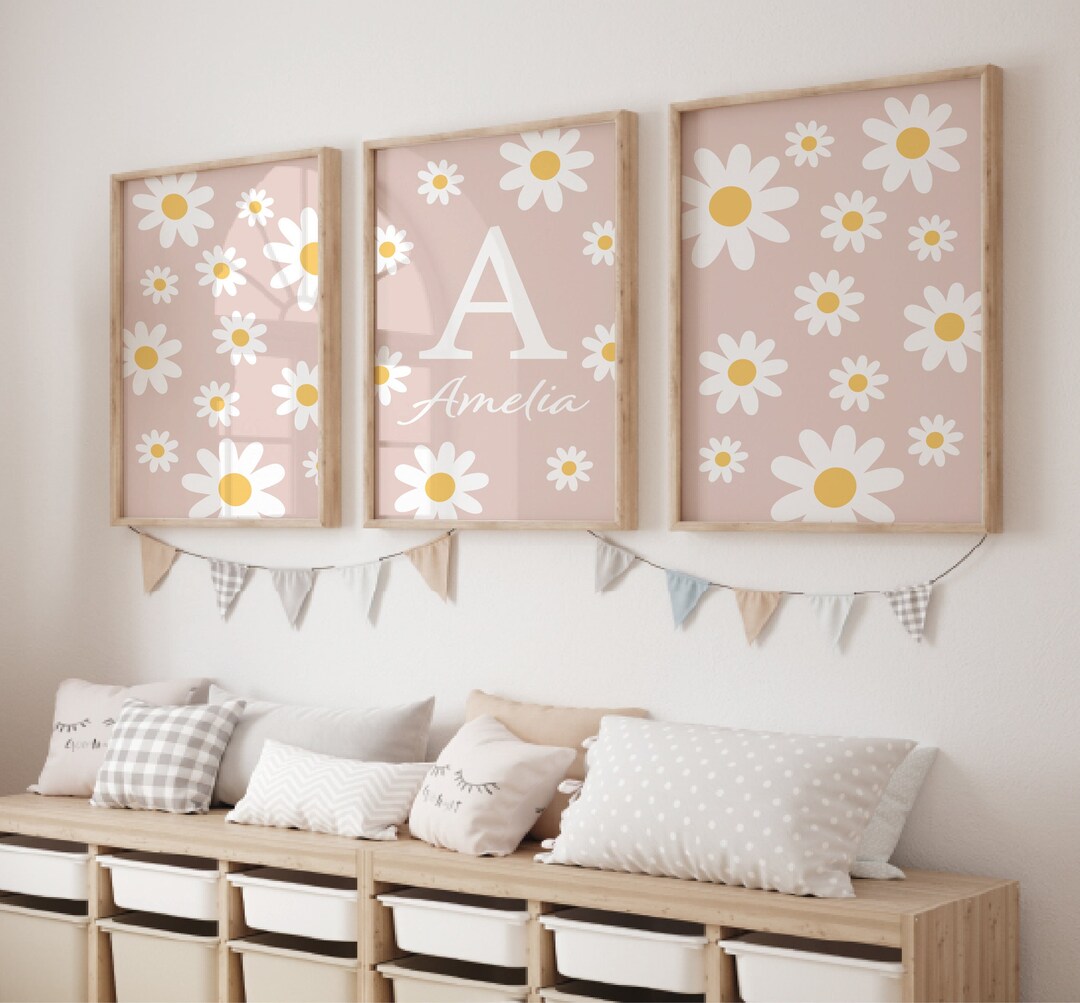 Daisy Nursery Print Set of 3 | Personalised Name Initial | Little ...