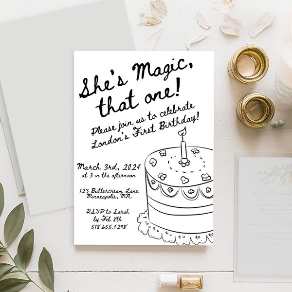 Hand Drawn Birthday Invitation, French Inspired First Birthday, French Party, Hand Drawn Invite, Printable Invite