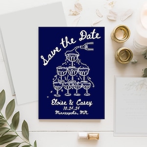 Hand Drawn Save the Date, French Save the Date, Champagne Save the Date, Whimsical Save the Date, Hand Drawn Invite, Printable Save the Date