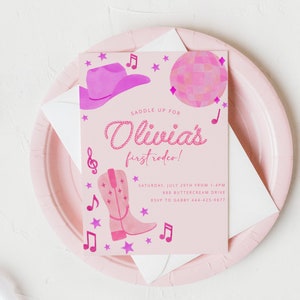 Editable Cowgirl Invite Girly Pink First Rodeo Birthday Invitation ...