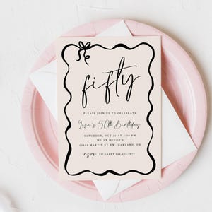 Editable 50th Birthday Invitation Instant Download Coquette Fiftieth Birthday Hand Drawn Invite Bow Invite Printable Invite image 4
