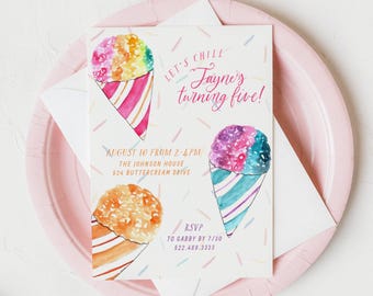 Editable Snow Cone Birthday Invitation, Snow Cone Birthday, Instant Download, Let's Chill Rainbow Snow Cone Invite