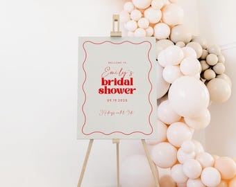 Editable Wavy Bridal Shower Welcome Sign Modern Red Bridal Instant Download Wave Bridal Welcome Decor Printable Sign B601