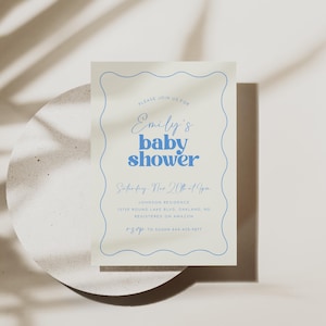 Editable Wavy Baby Shower Invitation, Instant Download, Modern Blue Baby Shower Invite, Wave Baby Shower Invite, Printable Invite B603