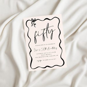 Editable 50th Birthday Invitation Instant Download Coquette Fiftieth Birthday Hand Drawn Invite Bow Invite Printable Invite image 3