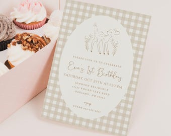 Editable Oh Deer Birthday Invitation Deer Girl Invite Instant Download Muted Floral Deer Birthday Our Little Deer Invite