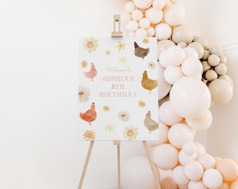 Editable Chicken Birthday Welcome Sign Chicken Instant Download Floral Chicken Birthday Welcome Sign B346