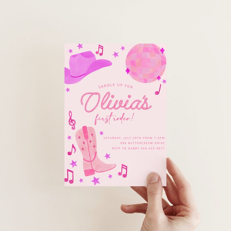 Editable Cowgirl Invite Girly Pink First Rodeo Birthday Invitation ...
