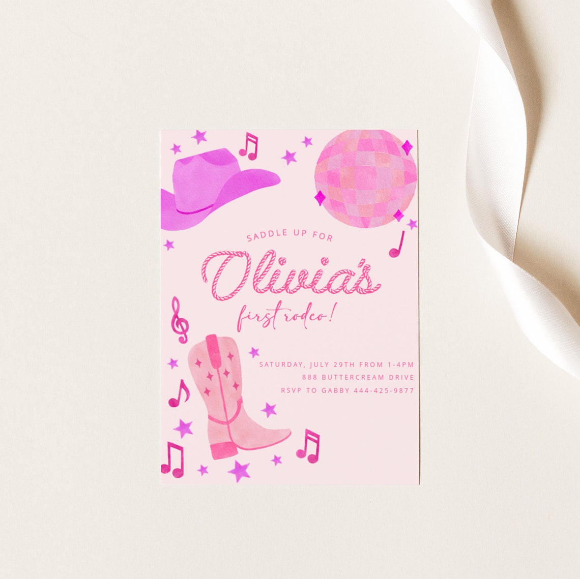 Editable Cowgirl Invite Girly Pink First Rodeo Birthday Invitation ...