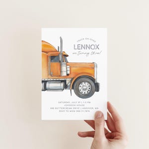 Camion modifiable sur invitation, anniversaire de camion semi-remorque Peterbilt, fête de camion semi-remorque, invitation orange de camion semi-remorque, invitation imprimable