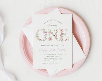 Editable Wildflower 1st Birthday Invitation, Wildflower Instant Download, Floral First Birthday, Our Little Wildflower is One Invite B755