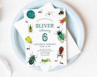 Invitación de cumpleaños editable de insectos, descarga instantánea, cumpleaños de insectos, invitación de insectos, invitación imprimible S571