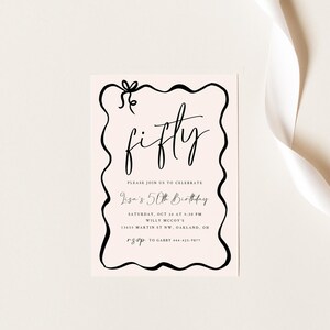 Editable 50th Birthday Invitation Instant Download Coquette Fiftieth Birthday Hand Drawn Invite Bow Invite Printable Invite image 2