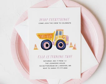 Editable Girl Dump Truck Birthday Invitation Dump Everything Birthday Instant Download Girl Construction Party Printable Invite