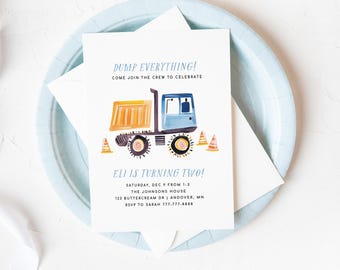 Editable Dump Truck Birthday Invitation Dump Everything Birthday Instant Download Dump Truck Party Colorful Dump Truck Printable Invite