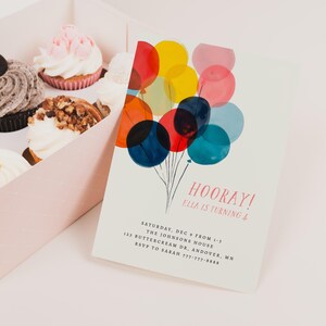 Editable Whimsical Balloon Birthday Invitation Instant Download Hand Lettered Whimsy Primary Invite Balloon Cluster Printable Invite