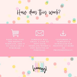 The image is a pink box with text and icons, providing information about a service or product.