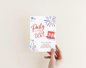 Editable 4th of July Invitation, 4th of July BBQ Invite, Instant Download, Party in the USA Invite, Patriotic Invite, Printable Invite