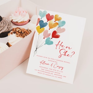 Editable Whimsical Heart Balloon Gender Reveal Invitation Instant Download Whimsy Valentine Gender Reveal Invite Balloon Printable Invite