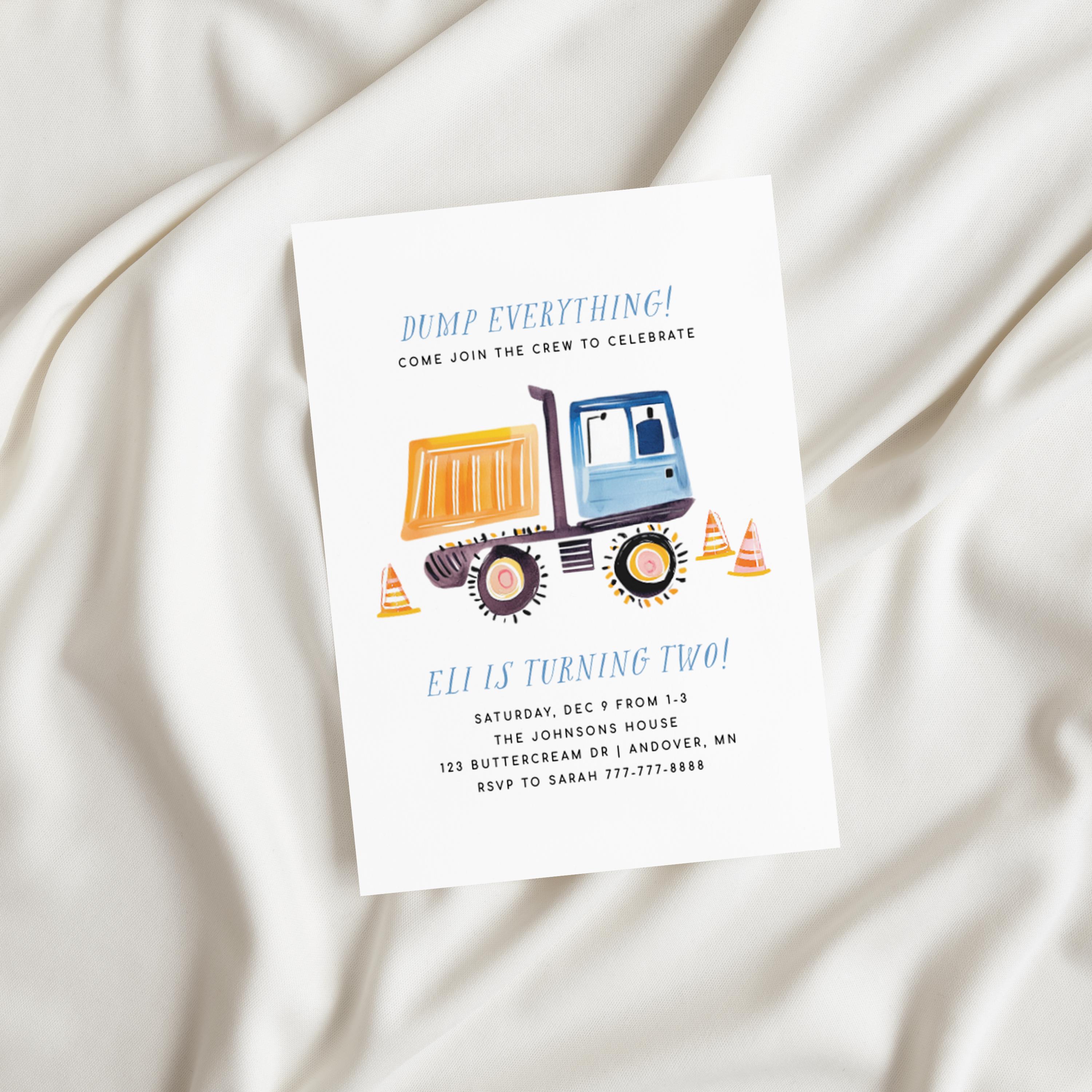 Editable Dump Truck Birthday Invitation Dump Everything Birthday ...