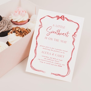 Editable Hand Drawn Bow Gender Reveal Invitation Instant Download Whimsy Coquette Gender Reveal Valentine Invite