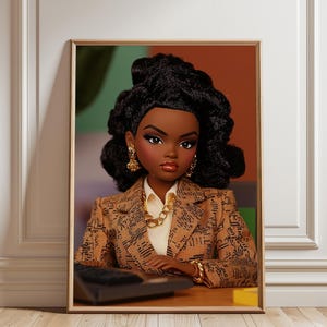 Fashion Doll Art print | Office glam doll | black doll art | Barb | retro fashion doll | instant download | trendy wall art