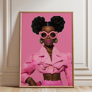 Pink Aesthetic Doll | Barb wall art | Black Girl Art | Girly Art | Dorm decor | Black Doll Poster | Trendy Y2k | Retro Doll Art