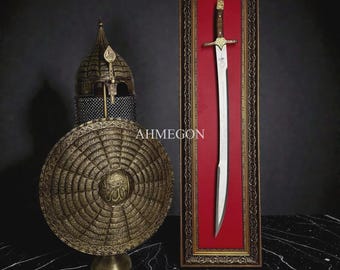 Schwert-, Schild- und Helmset von Fatih Sultan Mehmet – Handgefertigte historische Ausstellungskollektion