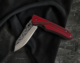 Taschenmesser Klappmesser - Handgefertigt, Edelstahl - Sonderanfertigung Rotes Messer