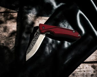Taschenmesser Klappmesser - Handgefertigt, Edelstahl - Sonderanfertigung Rotes Messer