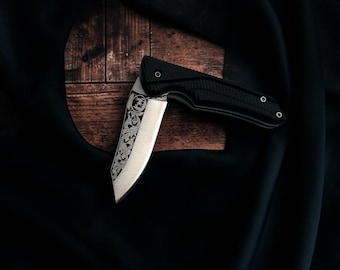 Taschenmesser Klappmesser - Handgefertigt, Edelstahl - Spezielles Design Schwarzes Messer