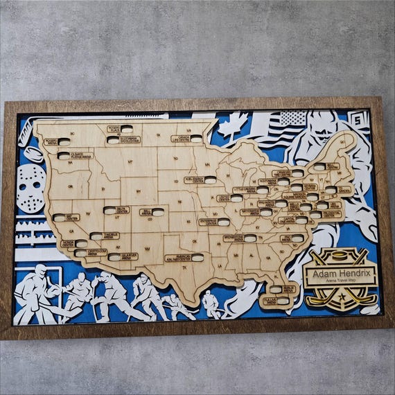 NHL Hockey Stadium Travel Map, Hockey Fan Gift