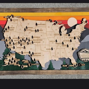Mapa personalizado de parques nacionales de EE. UU. / Rastreador de viaje con chinchetas