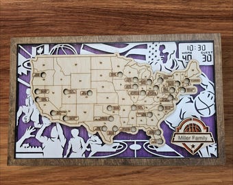 NBA Stadium Travel Map, Basketball Gift