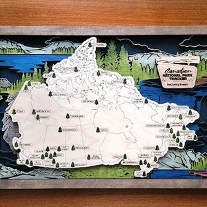 Mapa de viajes de los Parques Nacionales de Canadá, marcador de parques nacionales, rastreador de viajes familiares por carretera, decoración del hogar, regalo de graduación de los parques nacionales canadienses.