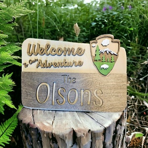 Willkommen zu unserem Abenteuer, Nationalpark-Namensschild, Familiennamen-Schild, Hochzeitsschild, RV, Ruhestandsschild, Nationalpark-Karte, Roadtrip