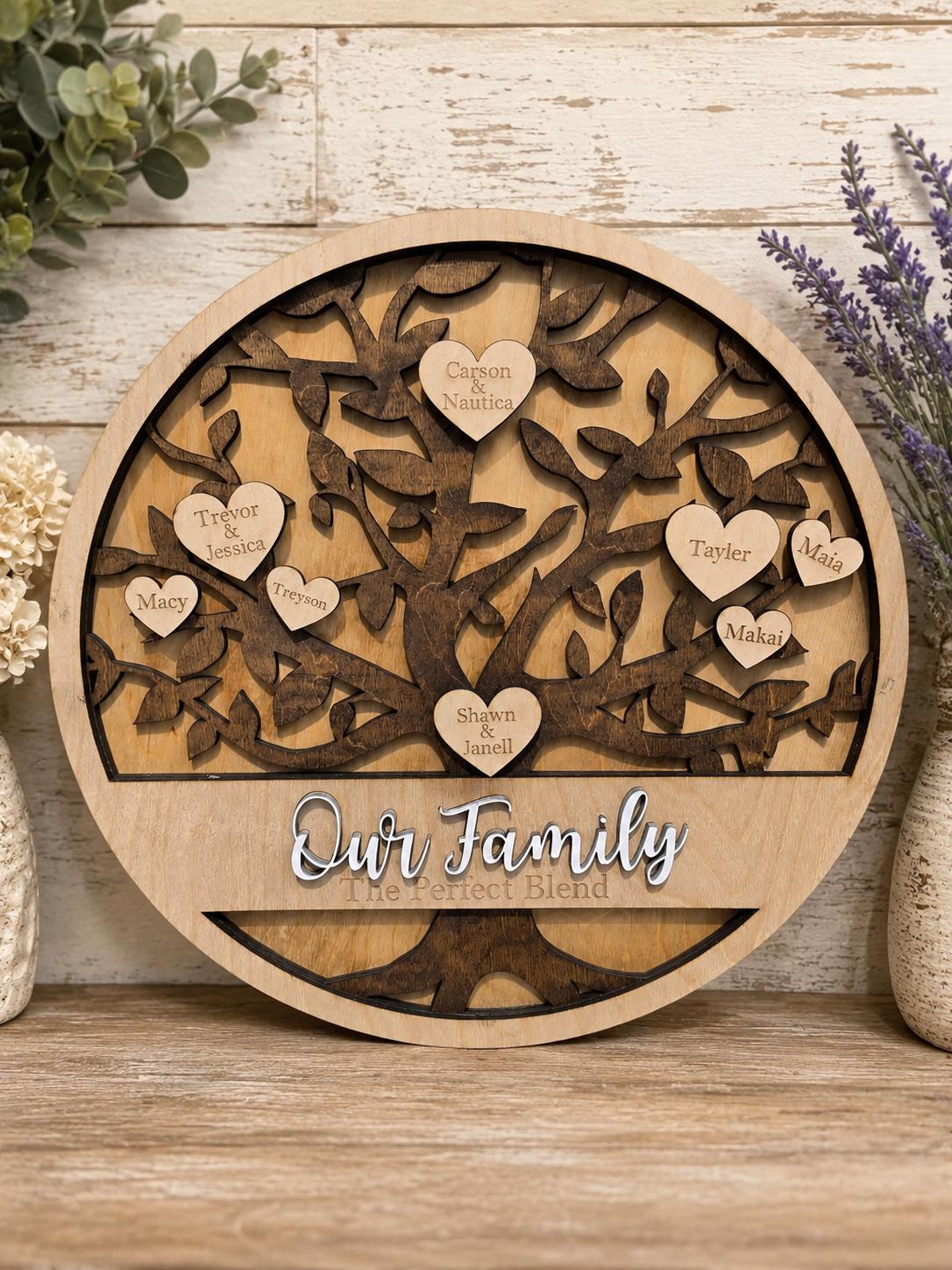 Personalized Wooden Family Tree | Custom Heart Name Sign | Family ...