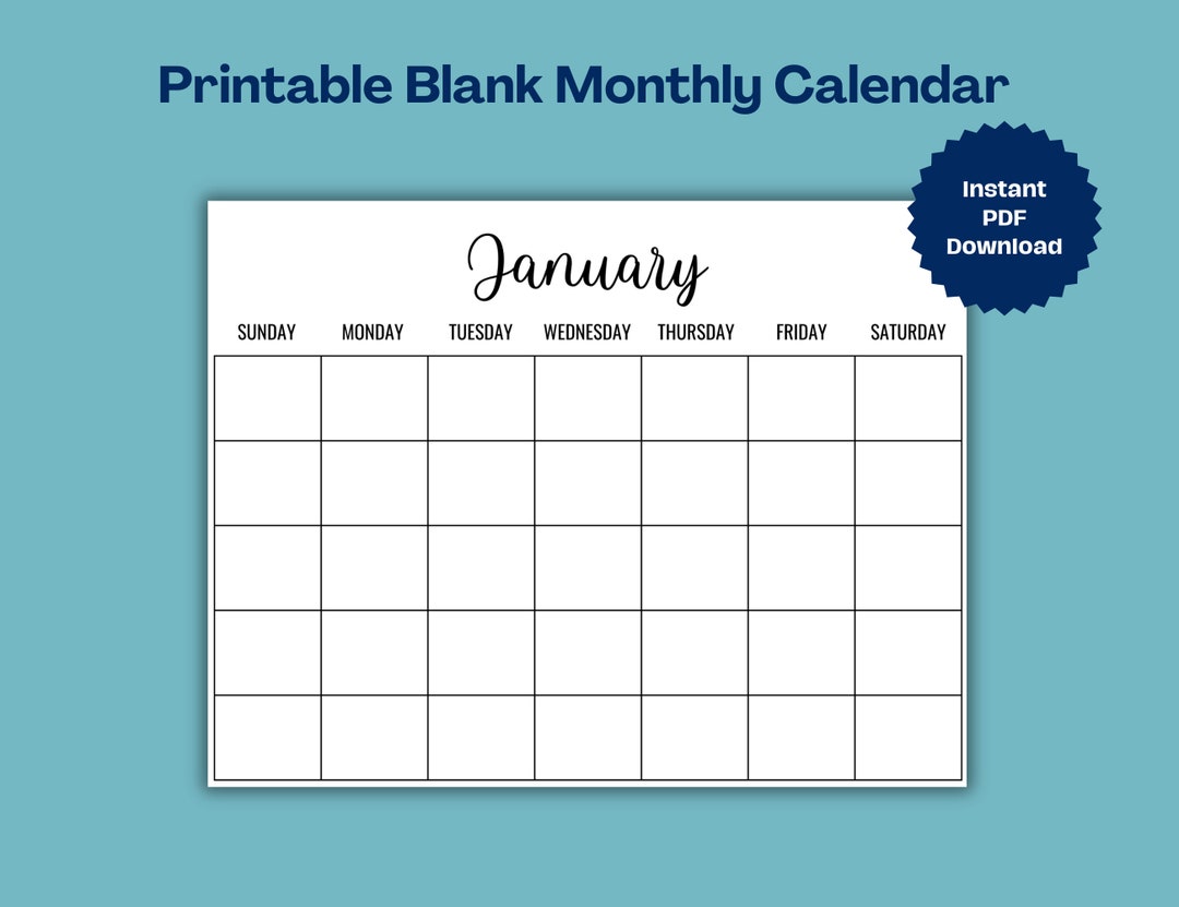 Printable Monthly Blank Calendar Simple & Versatile - Etsy UK