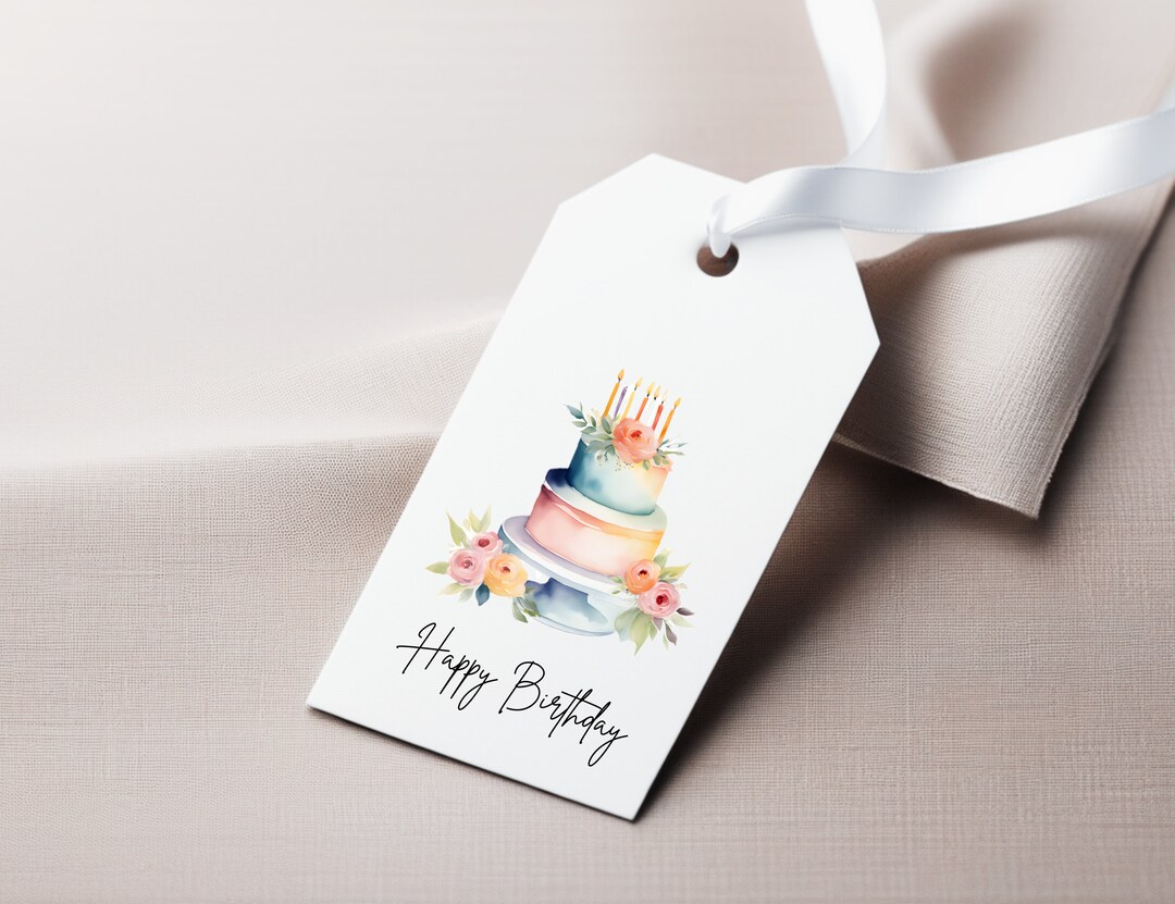 Example Cake Tag Printable Birthday Cake Gift Tag for Wrapping Presents Instant Download ...