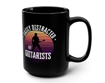 Mug, 15oz - easily distracted by GUITARISTS - sunset tones