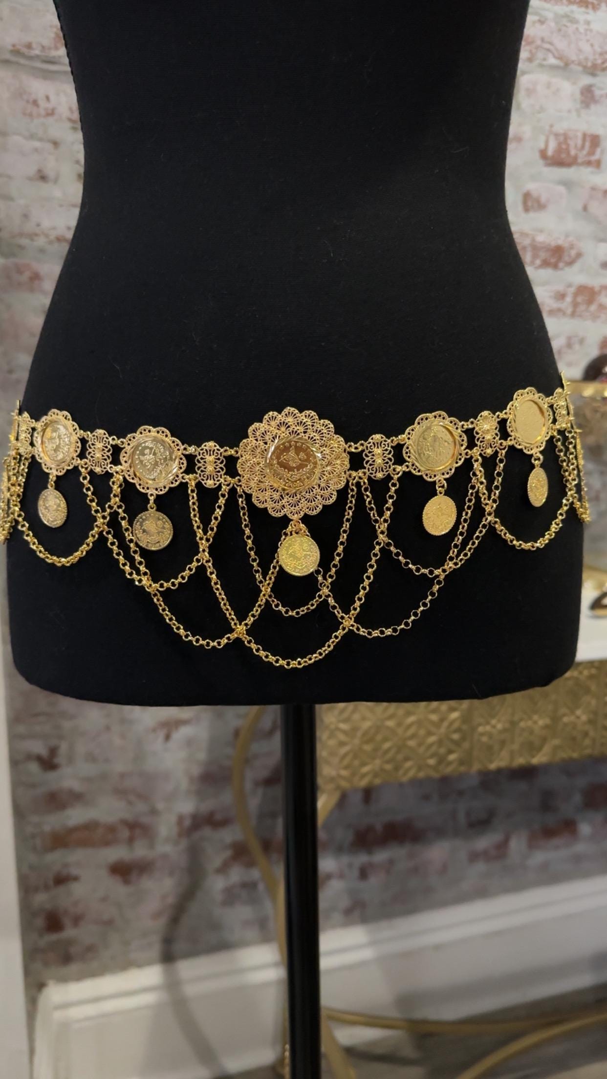 Turkish silk gold coin belt Turkish kurdish women belt gold plated arab middle east coin  main image 3