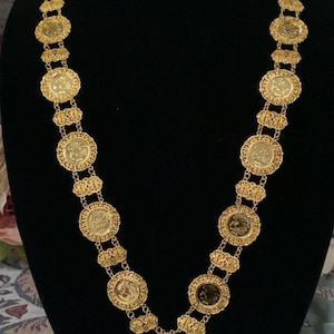 Middle-eastern inspired 22k Goldplated traditional Iklada coin necklace.