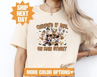 Creepin’ It Real On Main Street Shirt, Disney Halloween Shirt, Mickey and Friends Halloween Shirt, Halloween Gift Shirt, Disney Spooky Shirt