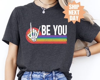 Be You Skelett Regnbågströja, Be You-tröja, Motiverande T-shirt, HBTQ-vänlig T-shirt, HBTQ-hjärta T-shirt, Pride-tröja, HBTQ-gåva T-shirt