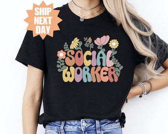 Camiseta de trabajador social, camiseta de trabajador social con flores silvestres, camiseta de trabajador social con flores, camiseta con flores, trabajador social escolar, mes del trabajo social