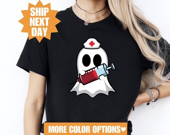 Camiseta de enfermera de Halloween, linda camiseta de enfermería, camiseta de enfermera espeluznante, camiseta de fantasma de enfermera de Halloween, divertida camiseta de enfermera de Halloween, linda camiseta de fantasma