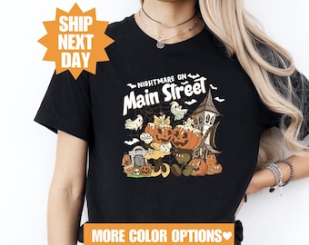 Camisa de Halloween fantasma de calabaza, camiseta linda de calabaza, camisa de pesadilla de Halloween de Disney, camisa de pesadilla en la calle principal, camiseta de Disney