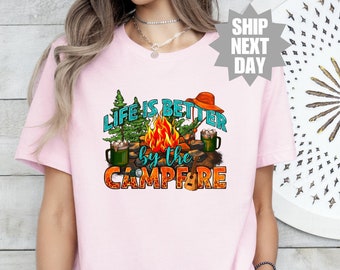 Campfire Shirt, Funny Camping Shirt, Gift for Camper Dad Shirt, Nature Shirt, Life Is Better By The Camp Fire Shirt, Trendy Camp Life Shirt
