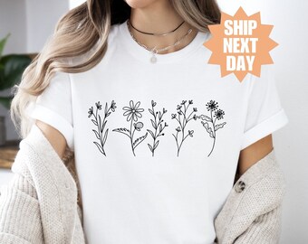 Shirt natuurliefhebber, shirt wilde bloemen, shirt met schattige wilde bloemen, shirt botanisch, shirt boho wilde bloemen, shirt bloemenshirt esthetiek, cadeau voor haar