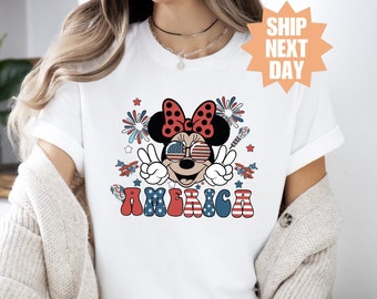 USA 4th of July Mickey and Minnie Mouse Shirt, Disney Independence Day Shirt, Mickey Minnie USA Shirt, Vintage Mickey Mouse, American Flag